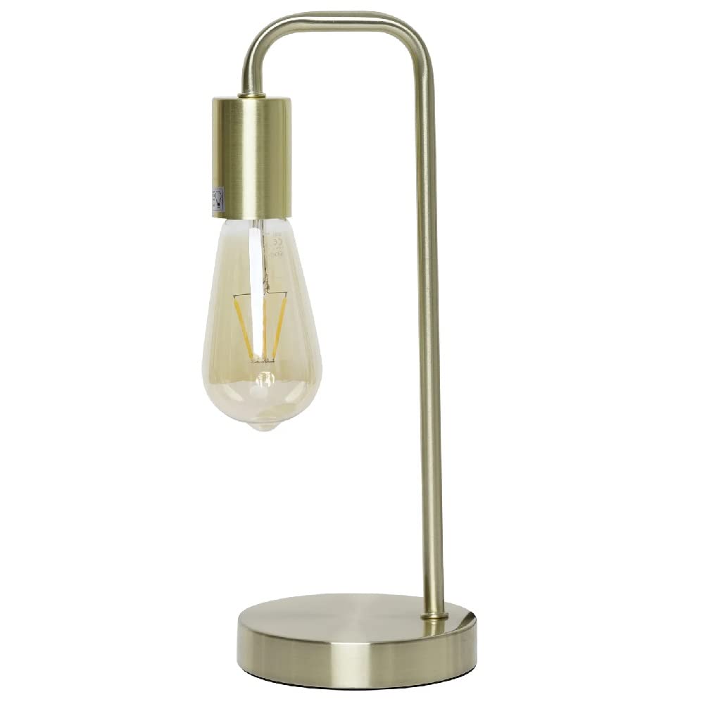Britalia Polished Brass Vintage Metal Industrial Swan Neck Table Desk Lamp | 35cm Height | 1 x ES E27 Lamp Bulb Required | UK Approved | in-Line On Off Rocker Switch