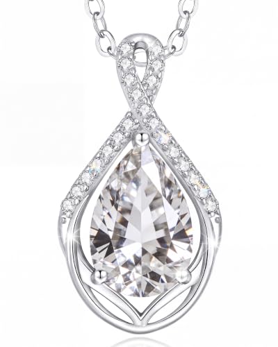 CDE Heart Necklace for WomenInfinity Teardrop April Birthstone Zircon Pendant Anniversary Birthday Jewellery Gifts for Wife Mom Silver Plated 18 + 2 Adjustable Chain