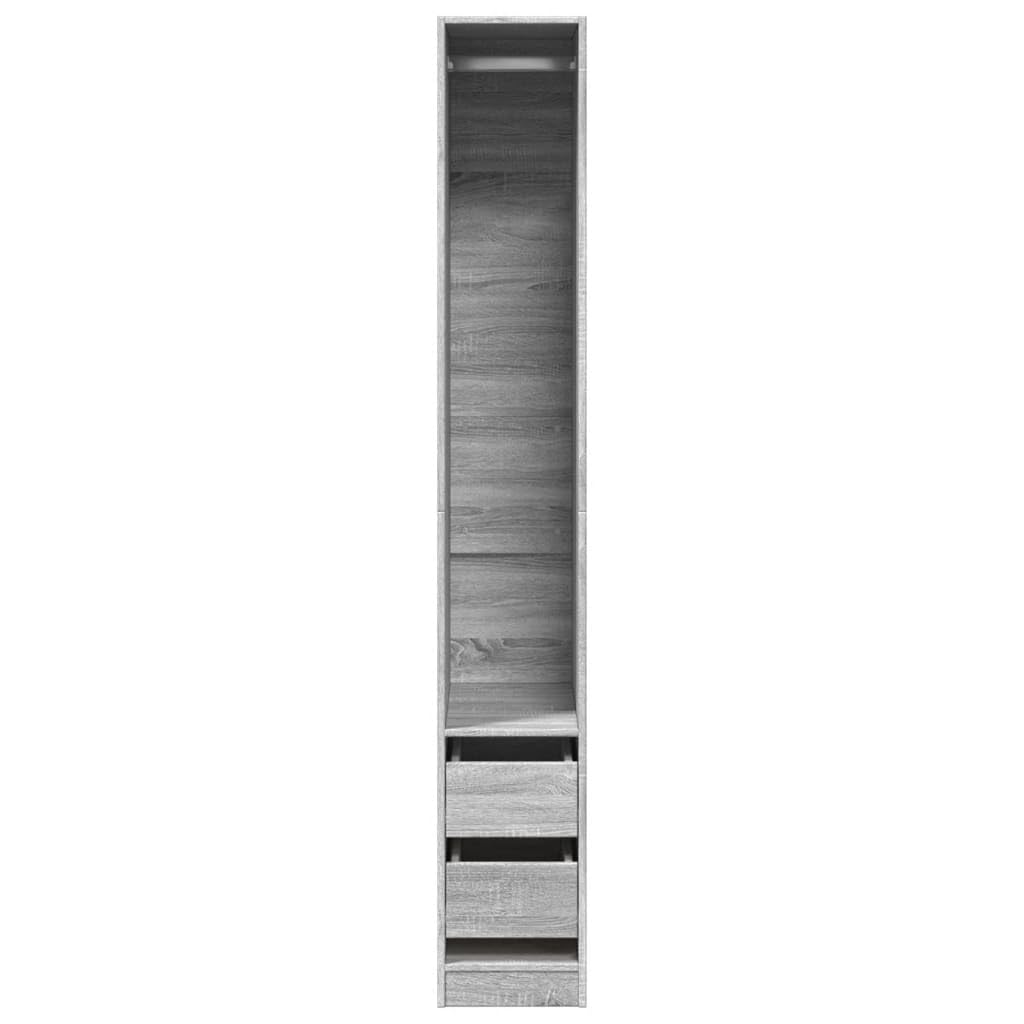 Kleiderschrank Grau Sonoma Holzwerkstoff 30x50x200 cm mit Fach und 2 Schubladen, kompakter Flurschrank für Schlafzimmer und Ankleidezimmer, Stauraum für Kleidung und Ordnung