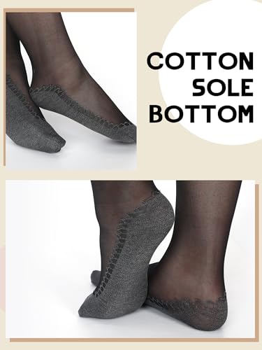 Image of Chuarry 4 Pairs Plus Size Women's Sheer Pantyhose Silky Anti Slip Cotton Sole Socks Reinforced Toe Nylon Tights High Waist Stockings for Women, XX-Large, Black