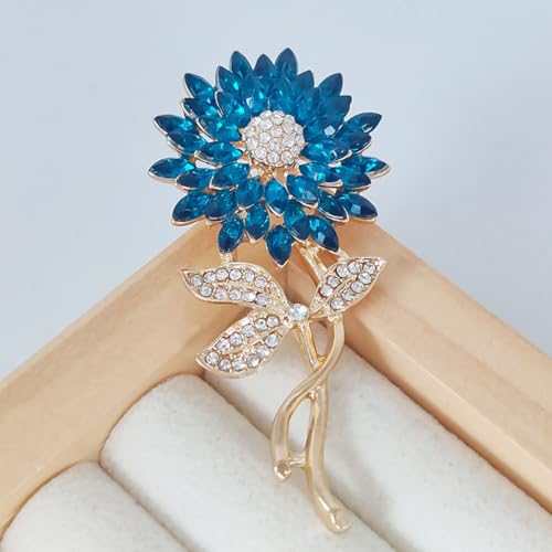 Image of Rhinestone Flower Brooch Pin Pink Blue Crystal Sunflower Brooch Big Large Bouquet Brooch Pin Wedding Ball Birthday Party Brooch Elegant Clothing Hat Bag Accessories Jewelly for Women