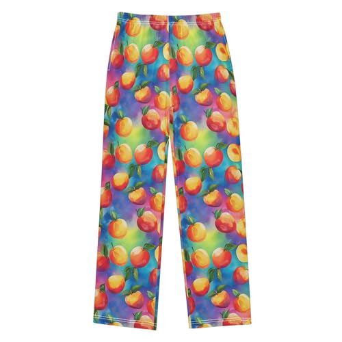 Pajama Pants Sleep Pants Soft Elastic Waist Pajama Lounge Pants Peaches Watercolor Pattern for 6-14 Years Old
