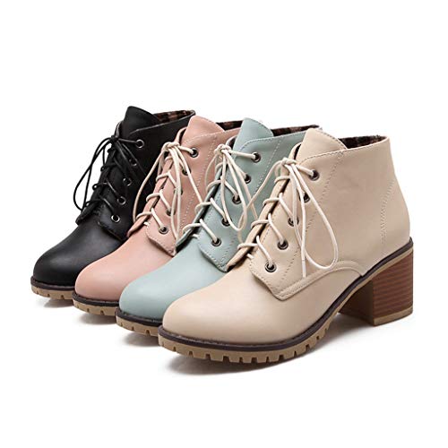 MIOKE Women's Round Toe Lace Up Dressy Ankle Boots Vintage Platform Chunky Heel Dressy Oxford Short Booties4