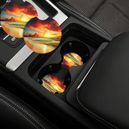 Portavasos para carro 2 piezas diseño playa al atardecer
