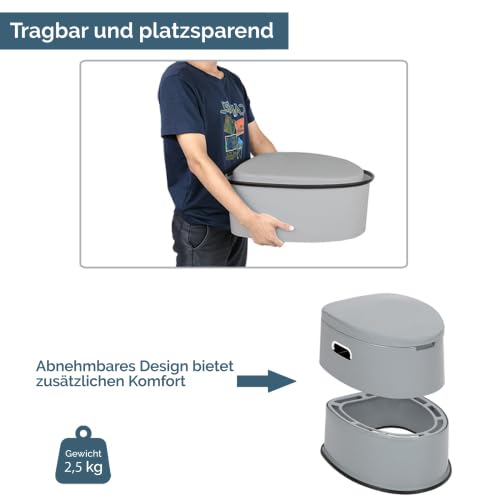 Bonnlo Campingtoilette Tragbare Reisetoilette, Abnehmbarer Inneneimer Mobile Toilette Mit Sitz, Deckel und Toilettenpapier-Halter, für Camping