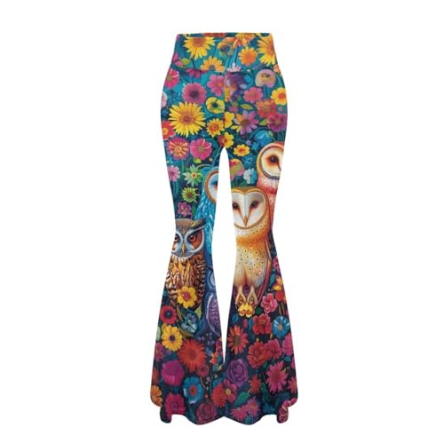 Modysero Stylish Elegant Flare Pants for Women Owls High Waisted Yoga Pant for Dance Party Wide Leg 