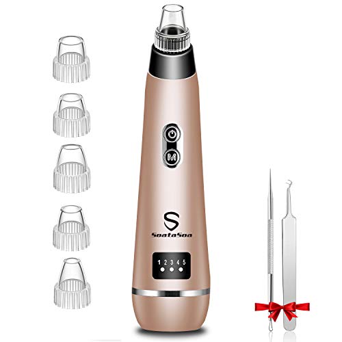 Mitesserentferner Porenreiniger Vakuumsauger Mitesser Entferner - [2020 Verbesserte] USB Aufladung 5 Einstellbarer Saugkraft Pickelsauger Elektrisch mit 5 Austauschbaren Reinigungsaufsätzen