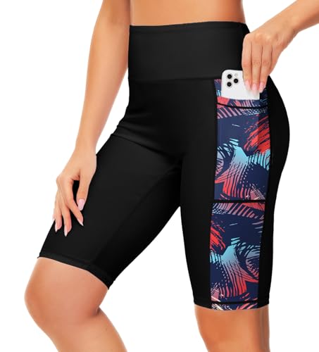 Image of AOBUTE Womens 9 inch /10 inch /11 inch Long Swim Board Shorts High Waisted UPF 50+ Biker Shorts with Pockets