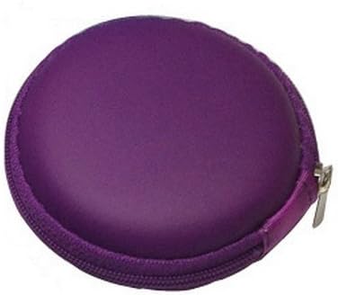YOQXHY Pocket Carrying Case Storage Bag Hard Leather Hold Protect Save for Earbuds Earphone MP3,Fitbit Bracelet Wristband and Bluetooth Handsfree Headset,8X8X3cm, (Purple)