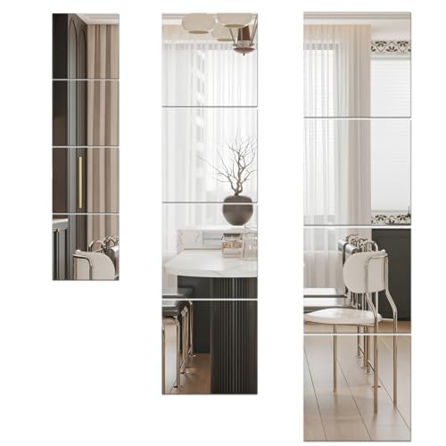 MCLEULLA Lot de 4 miroirs muraux adhésifs en acrylique, pleine longueur, en plexiglas, incassables, pour le maquillage, la maison, l'entraînement, la salle...