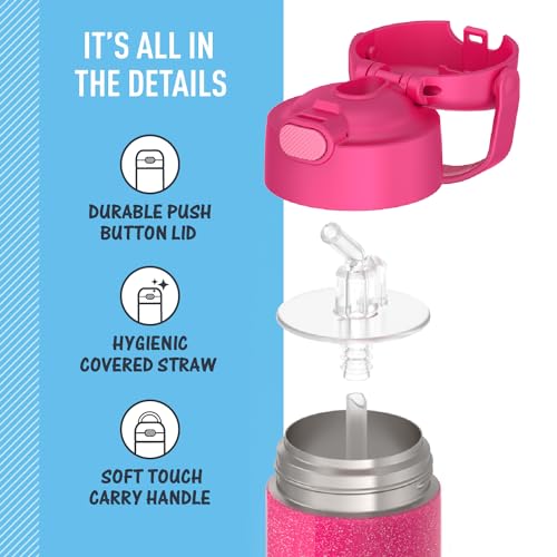 Image of THERMOS FUNTAINER 12 Ounce Stainless Steel Vacuum Insulated Kids Straw Bottle, Pink Glitter