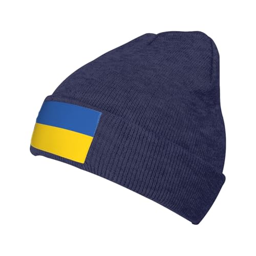 Flag of ukraine beanie for men women warm winter navy blue knit cuffed beanie soft warm ski hats unisex