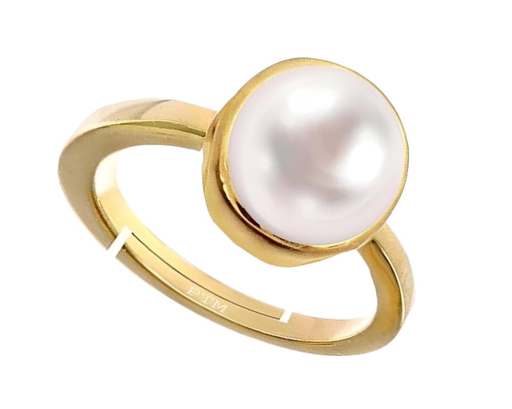 PTM Pearl/Moti 3.25 to 10.25 Ratti or 3.00 to 9.50 Carat Astrological Certified Gemstone Panchdhatu/5 Metals Gold Plated Adjustable Ring for Men Women