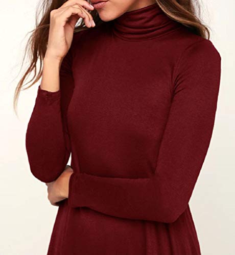 Image of KEEDONE Women's Long Sleeve Turtleneck Casual Loose T-Shirt Dresses