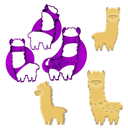 3DREAMS 3er XL Lama Keksausstecher Set - inkl. 2 Rezepten - Ausstecher mit Prägung - Ausstechform Alpaka - Made in Germany - aus Bio Kunststoff Geburtstags Torten oder Kuchen