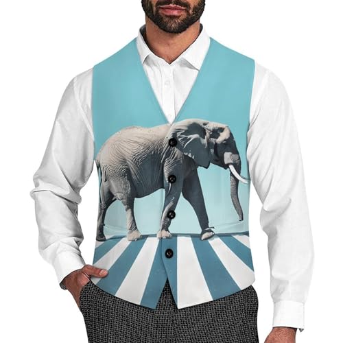 Road Elephant Crossing Novelty Men's Suit Vest Casual Formal Dress Vests Business Waistcoat