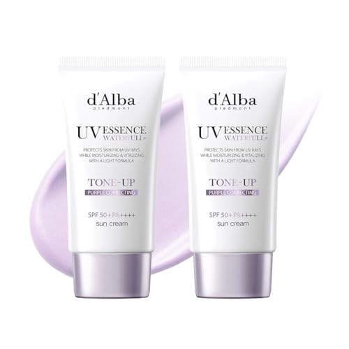 [2er Pack] d'Alba | Italienischer weißer Trüffel Waterfull Purple Tone-up Sunscreen 50ml, SPF/LSF 50+PA++++, Reiner und Veganer Hybrider Rosafarbener Feuchtigkeitscreme, Leuchtender und Aufhellender