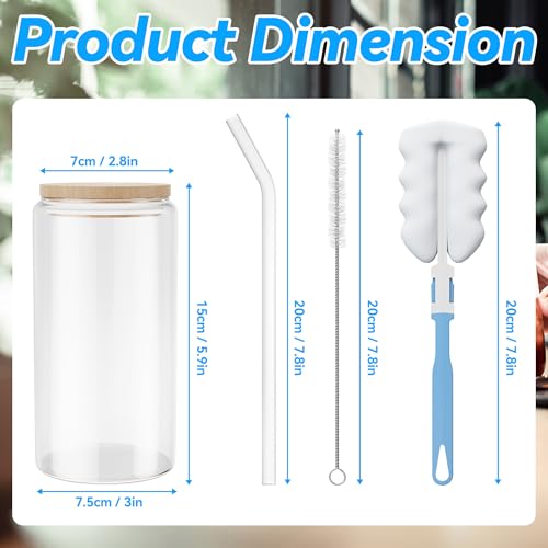Miniatura 2 de Uisebrt Bubble Tea - Juego De 2 Tazas De Té Con Tapa Y Pajita, Cristal De Borosilicato De 550 Ml, Vasos Con Tapa De Bambú, Pajita De Cristal, Café Helado, Batidos, Cócteles, Sostenibles