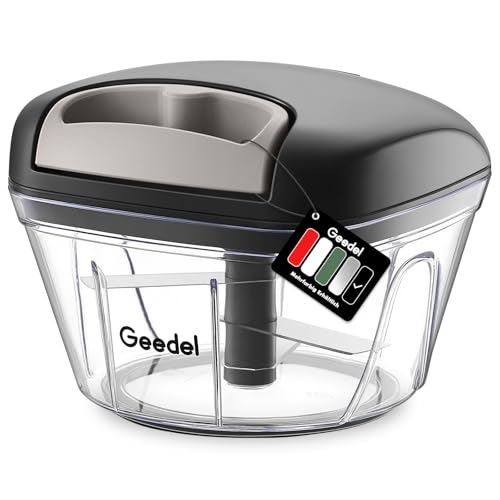 Geedel Zwiebelschneider, 500ML Zwiebel Zerkleinerer mit Seilzug, Gemüseschneider Zerkleinerer Manuell mit Edelstahlklingen, Multizerkleinerer Zwiebelhacker für Gemüse, Zwiebeln, Nüsse, Knoblauch Geedel Zwiebelschneider, 500ML Zwiebel Zerkleinerer mit Seilzug, Gemüseschneider Zerkleinerer Manuell mit Edelstahlklingen, Multizerkleinerer Zwiebelhacker für Gemüse, Zwiebeln, Nüsse, Knoblauch