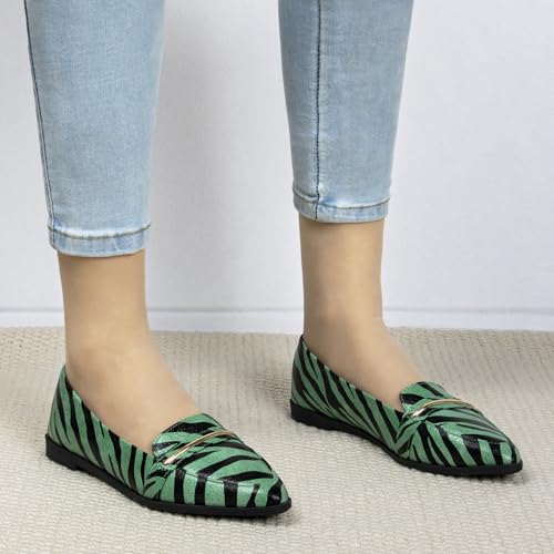 Image of Pointy Toe Penny Loafers for Women Dress Office Work Flats Shoes | Comfortable Women's Faux Suede Leather Slip On Flat Loafers for Driving Business Casual Cute Ballet Shoes
