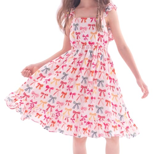 WELAKEN Girls Summer Dresses Flutter Sleeve Criss Cross Back A-Line Sundress2