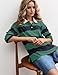 Burtell Fall Striped Polo Long Sleeve Shirts for Women Casual Button Lapel V Neck Color Block Tops Vintage Rugby Shirt Blouse Blue Green