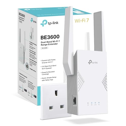 TP-Link RE225BE BE3600 WiFi Extender Booster WiFi 7 Dual Band WiFi Booster with Ethernet Port WiFi Extender with MLO/4K-QAM/Roaming EasyMesh Internet Booster APP control Plug and Play