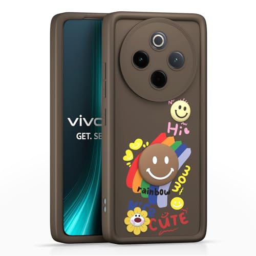 Image of Pikkme Back Cover for Vivo T4 5G / iQOO Z10 5G | Soft Silicone| Cute Rainbow Smile & 3D Cartoon Flower Design | Shockproof Raised Camera Protection Bumper Case (Brown)