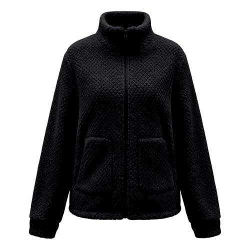 GOSEAGOTOFUN Women Fleece Jacket Full Zip Stand Collar Jacket Casual Long Sleeve Soft Cozy Coat Fall Winter Warm Outerwear Black Small - image 5