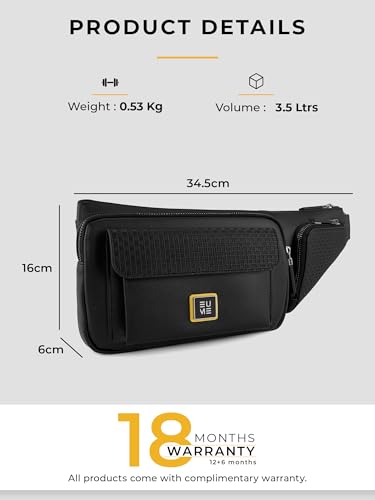 Image of EUME Kinetic Fanny Sling Bag | Waist Bag for Men & Women | Crossbody Waist Pouch with Zippered Compartments & Adjustable Strap | Charcoal Black