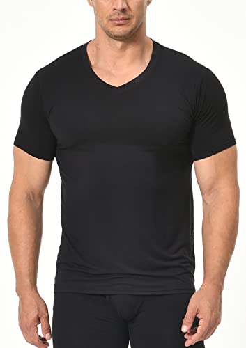 Comfneat Men's Undershirts Bamboo Viscose V-Neck Cool Feeling T-Shirt 3-Pack (Black 3-Pack, M) #TOP1
