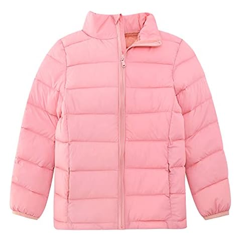 Enlifety 4t 5t Girls Pink Puffer Jacket Cute Solid Color Down Coat Elastic Cuffs Windproof Outwear Clothing for Fall Winter Outdoor Cover