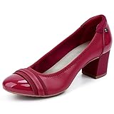 JENN ARDOR Chunky Block Pumps for Women Slip On Low Heel Closed Round Toe Dress Shoes Classic Mid Square Shoes Wedding Party Office Lady Shoes 2 inch Red