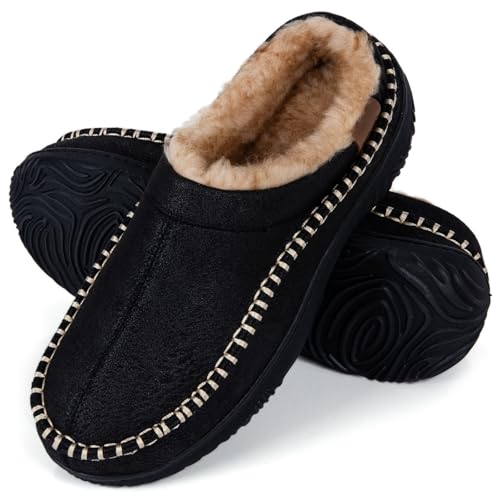 BOVTY Men's Moccasin House Slippers - Memory Foam Indoor Outdoor Shoes Warm Fuzzy comfy Slip-on