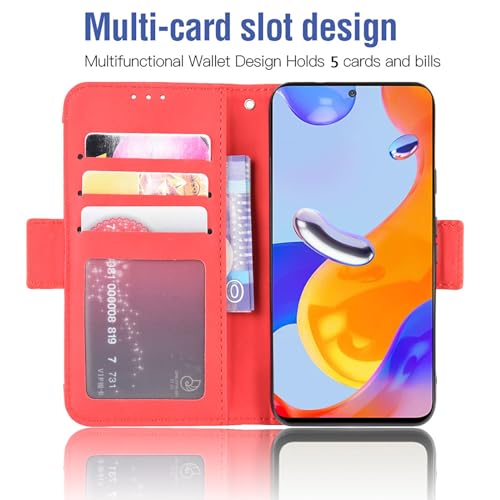 Asuwish Compatible with Xiaomi Redmi Note 11 Pro 4G/5G Wallet Case Tempered Glass Screen Protector Card Holder Stand Leather Flip Cell Accessories Phone Cover for Redme Note11 11E 11Pro Women Men Red - Image 3