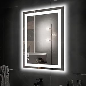 DUMOS 28″x 20″ LED Bathroom Mirror with Lights, Dimmable Anti-Fog Front Lit Backlit Lighted Wall Mounted Rectangle for Vanity Makeup Memory Function Tempered Glass Shatter-Proof Horizontal&Vertically