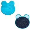WantGor Makeup Brush Cleaning Mat, With Color Removal Sponge, 2 in 1 Design Silicone Cleaner Pad, Gifts For Ladies, Wives, Girls. (Blue)