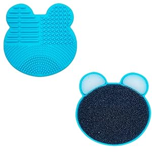 WantGor Makeup Brush Cleaning Mat, With Color Removal Sponge, 2 in 1 Design Silicone Cleaner Pad, Gifts For Ladies, Wives, Girls. (Blue)