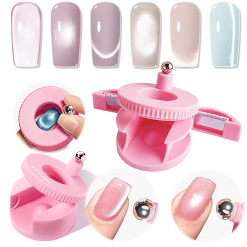 Modelones 5D Automatic Pink Nail Magnet for Cateye Gel Polish Upgraded 3-in-1 Strong 360 Rotating Glass Bead Magnetic Side-Light Nail Magnet for Beginner-Friendly DIY Nail Designs (Magnet Only)