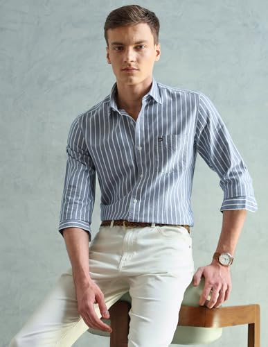 Image of Arrow Striped Slim Fit Mens Casual Shirts - 100% Cotton, Breathable & Comfortable, Full Sleeves Shirts for Men