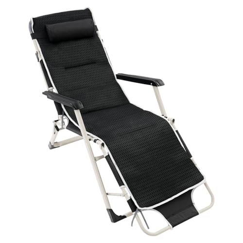 YOICUATGNA Chaise longue de jardin, pliable, avec coussin, pour balcon, capacité de charge de 100 kg, chaise longue avec fonction allongée, taille XL,...