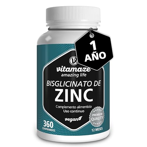 Zinc 25mg 360 Comprimidos de Bisglicinato de Zinc Elemental Puro para 1 Año, Altamente Biodisponible y Vegano, Suplemento Alimenticio sin Aditivos, Calidad Alemana. Vitamaze®