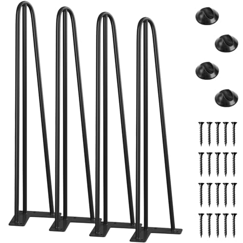 SMARTSTANDARD 24 Inch Hairpin Table Legs, 3 Steel Rods 1/2 Inch Pipe Diameter, 800lbs Load Capacity, Mid-Century Style for Coffee Table, Side Table, Night Stand (Black, 4PCS) 24 Inch Black