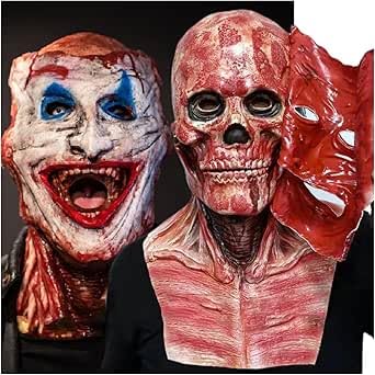 NEW-YIJUNSHUN Double Layers Magnetic Scary Halloween Masks Halloween Skull Clown Masks Double Layer Joker Face Cover Realistic Full Head Skeleton Costume Latex Mask for Adults