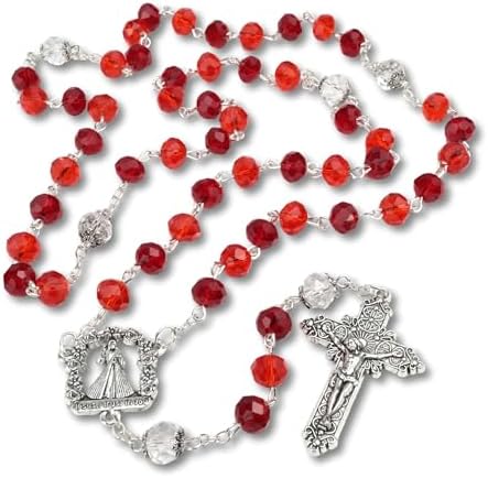 Needzo Terço da Divina Misericórdia, contas de vidro vermelhas co...