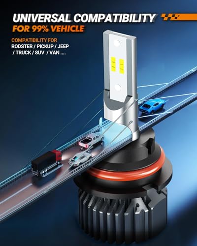 Image of SEALIGHT 9007 Fog Light Bulbs, 64000LM 6000K Cool White, Real 1:1 Size 3 Min Plug-N-Play, No Noise Fanless 7055 Aluminum Alloy Self-Cooling Design, IP67 HB5 Bulbs Box of 2