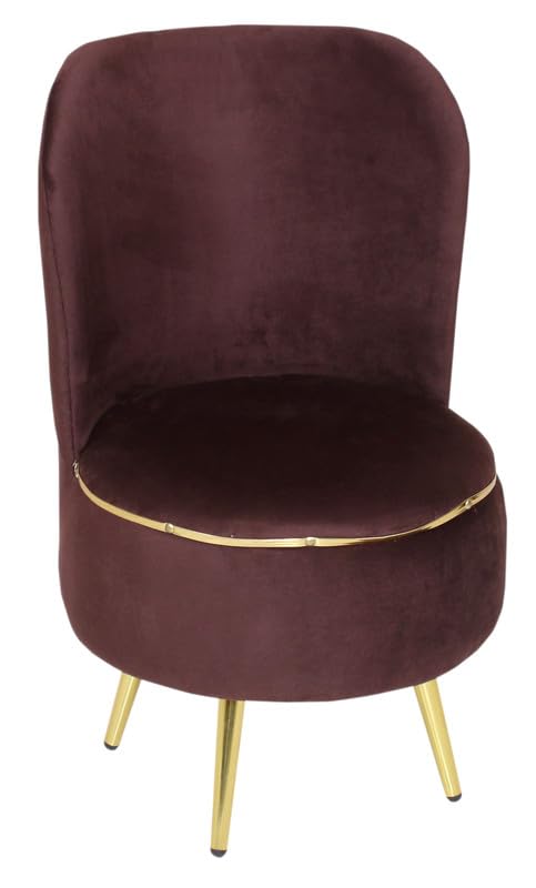 Image of Ottoman for Living Room, Velvet Round Foot Rest Stool, Metal Legs Chair for Sitting, Puffy for Bedroom & Makeup Room Decor | Chair (18 inchx18 inchx32 inch), Puffy (16 inchx16 inchx17 inch) | (Combo-Coffee)