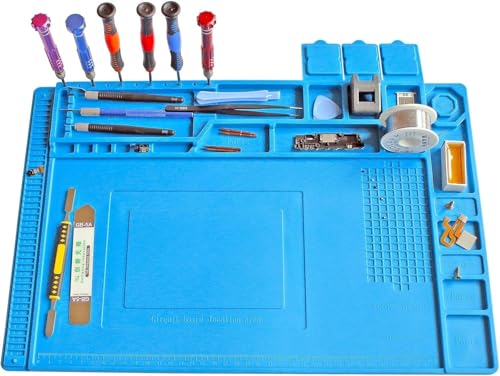 Image of XIKKART Silicone Magnetic Mat Rug For Laptop Mobile Repairing, 932F Heat Resistant Work Mat Large 17.8x11.8 inch Soldering Mat for Soldering, Cell Phone, Drone, Electronics (Blue, 30x45 Centimeter)