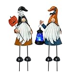 HONGLAND Halloween Decorations Outdoor Solar Gnomes with LED Lantern, Gnomes Metal Yard Art Halloween Outdoor Decor Patio Holiday Gardening Gifts for Mom Women
