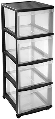 Rotho Optimo Large Drawer Unit with Stop System and Wheels, Black, 4